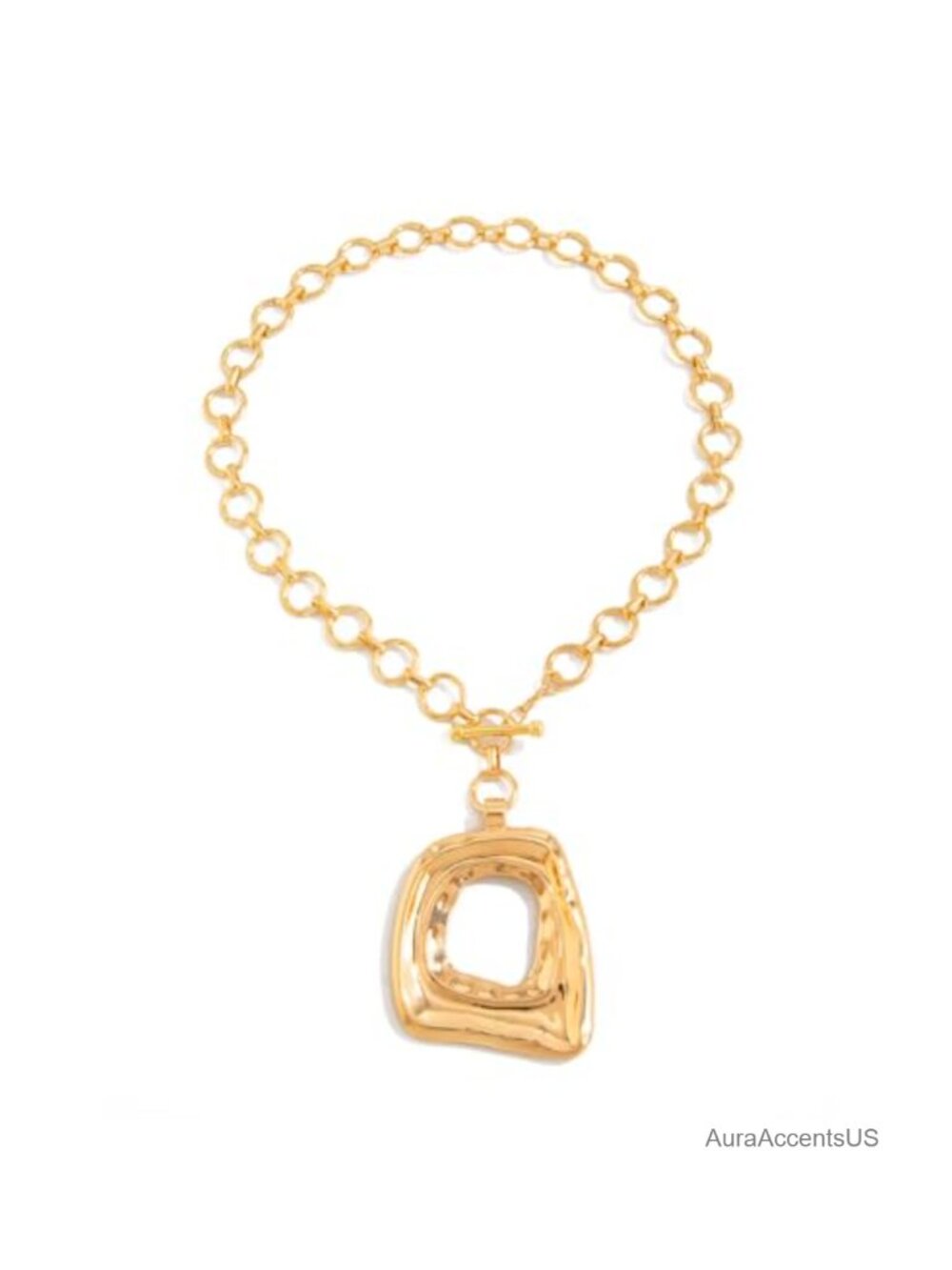 14K Gold Plated Chunky Geometric Pendant Necklace for Women